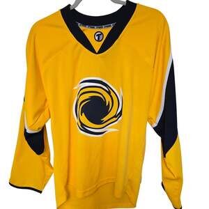 TRON Hockey Jersey #85 Men's Small Yellow Black Long Sleeve V Neck